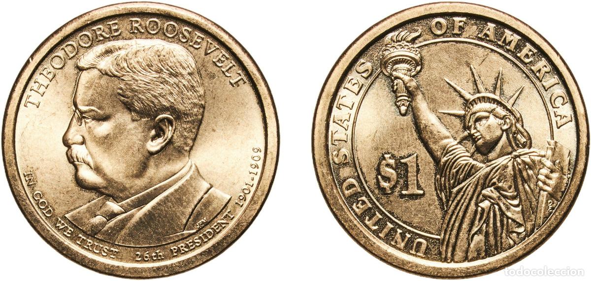 Monedas antiguas de Am&eacute;rica: United States Federal republic 2013 P 1 Dollar (Theodore Roosevelt) Manganese brass clad copper Phi