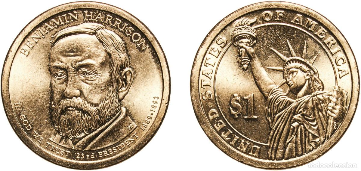 Monedas antiguas de Am&eacute;rica: United States Federal republic 2012 P 1 Dollar (Benjamin Harrison) Manganese brass clad copper Phil