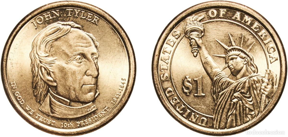 Monedas antiguas de Am&eacute;rica: United States Federal republic 2009 D 1 Dollar (John Tyler) Manganese brass clad copper Denver Mint