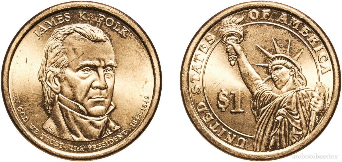 Monedas antiguas de Am&eacute;rica: United States Federal republic 2009 D 1 Dollar (James K. Polk) Manganese brass clad copper Denver M