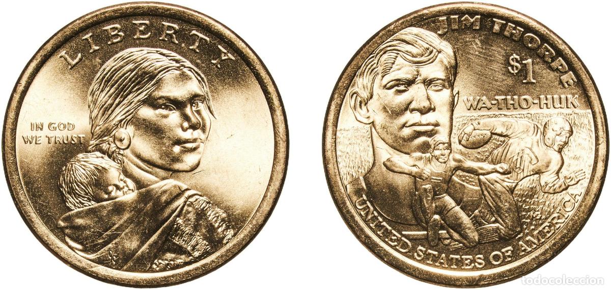 Monedas antiguas de Am&eacute;rica: United States Federal republic 2018 P 1 Dollar &rdquo;Native American Dollar&rdquo; (Jim Thorpe) Manganese bras