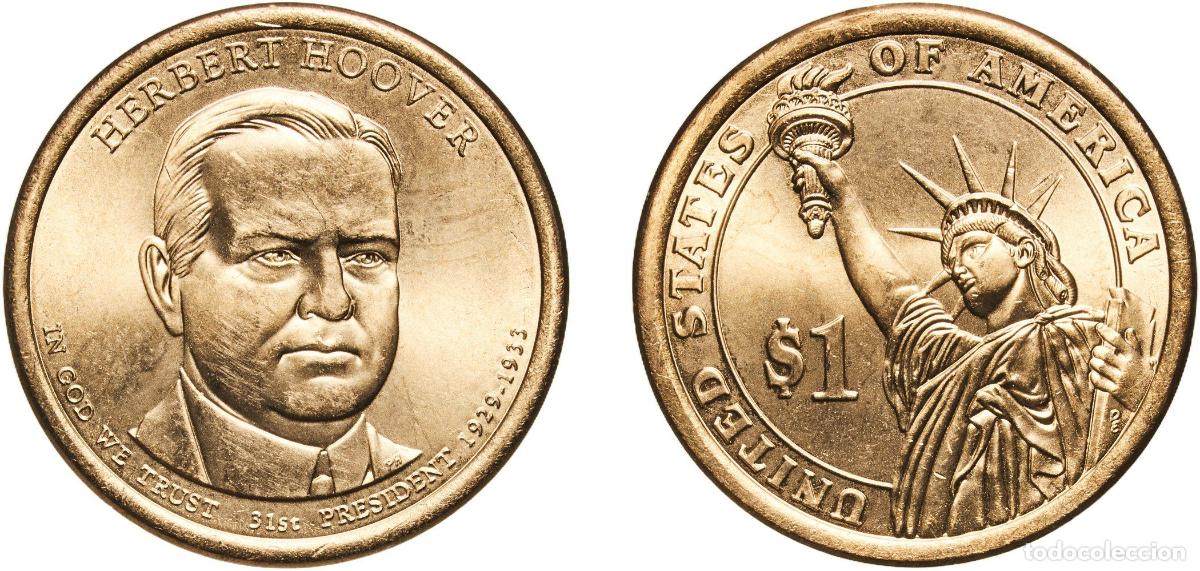 Monedas antiguas de Am&eacute;rica: United States Federal republic 2014 D 1 Dollar (Herbert Hoover) Manganese brass clad copper Denver