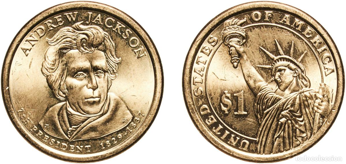 Alte M&uuml;nzen aus Amerika: United States Federal republic 2008 D 1 Dollar (Andrew Jackson) Manganese brass clad copper Denver