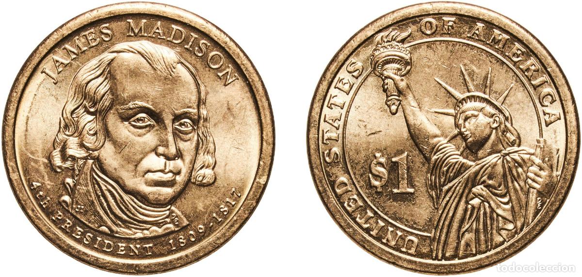 Monedas antiguas de Am&eacute;rica: United States Federal republic 2007 D 1 Dollar (James Madison) Manganese brass clad copper Denver M