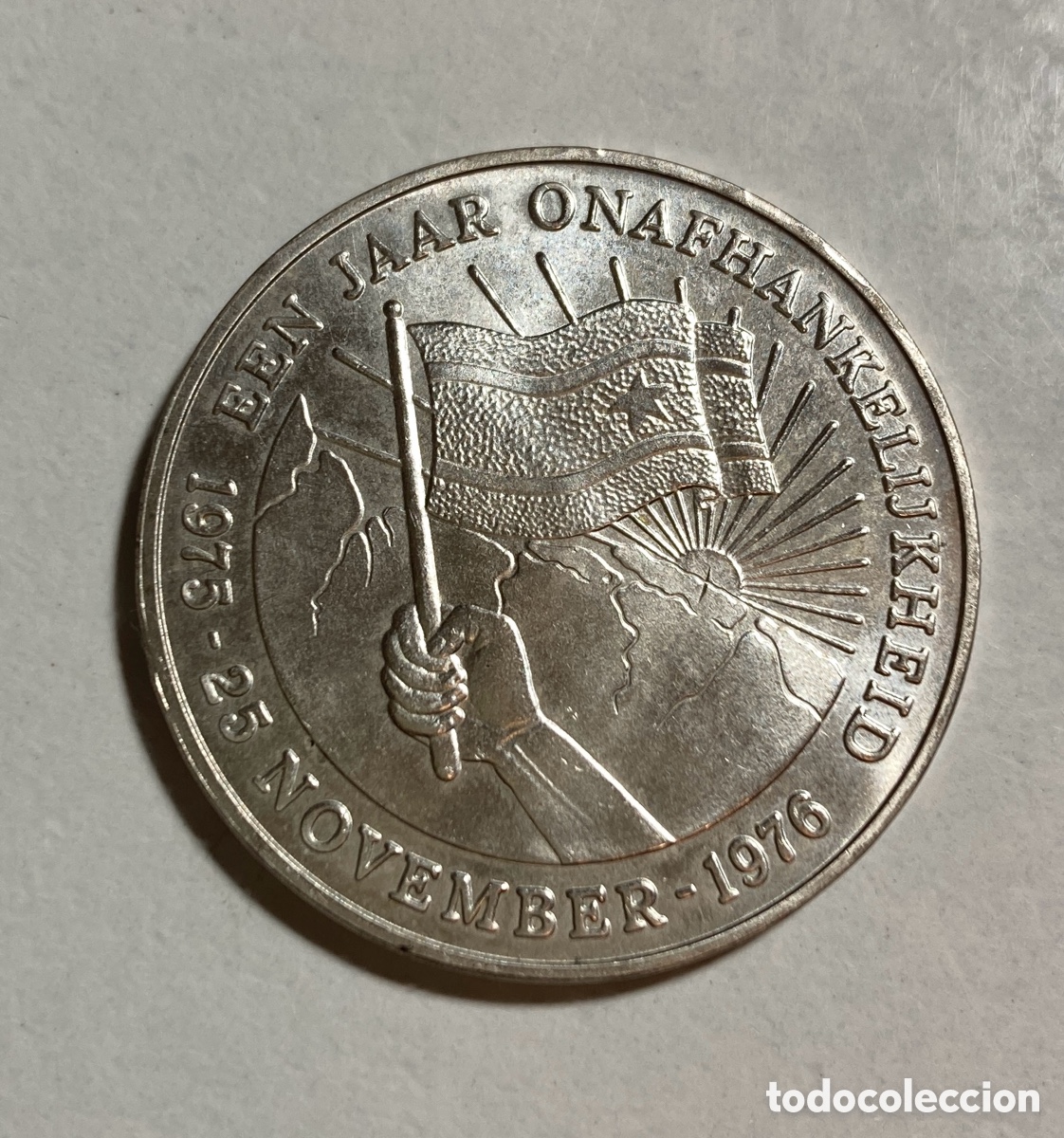 Monedas antiguas de Am&eacute;rica: 10 gulden Suriname 1976. Plata.