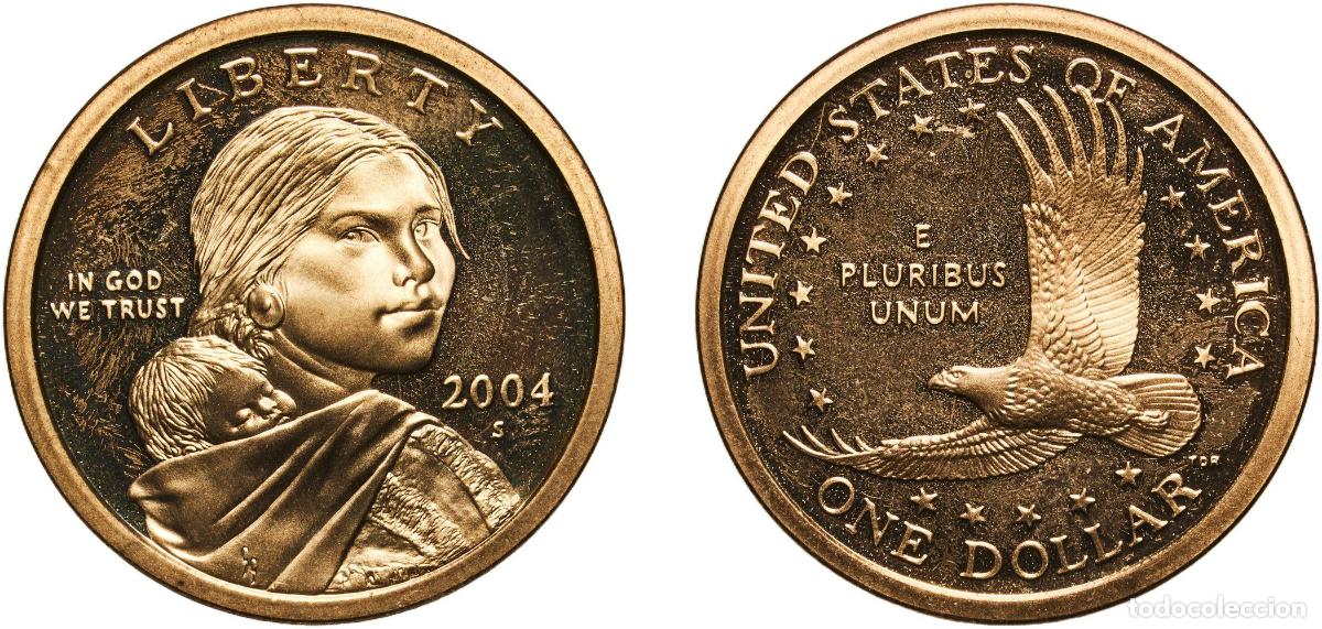 Monedas antiguas de Am&eacute;rica: United States Federal republic 2004 S 1 Dollar &rdquo;Sacagawea Dollar&rdquo; Manganese brass clad copper (Clad