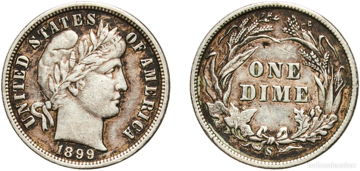 Monedas antiguas de Am&eacute;rica: United States Federal republic 1899 S 1 Dime &rdquo;Barber Dime&rdquo; Silver (.900) (.100 copper) San Francisc