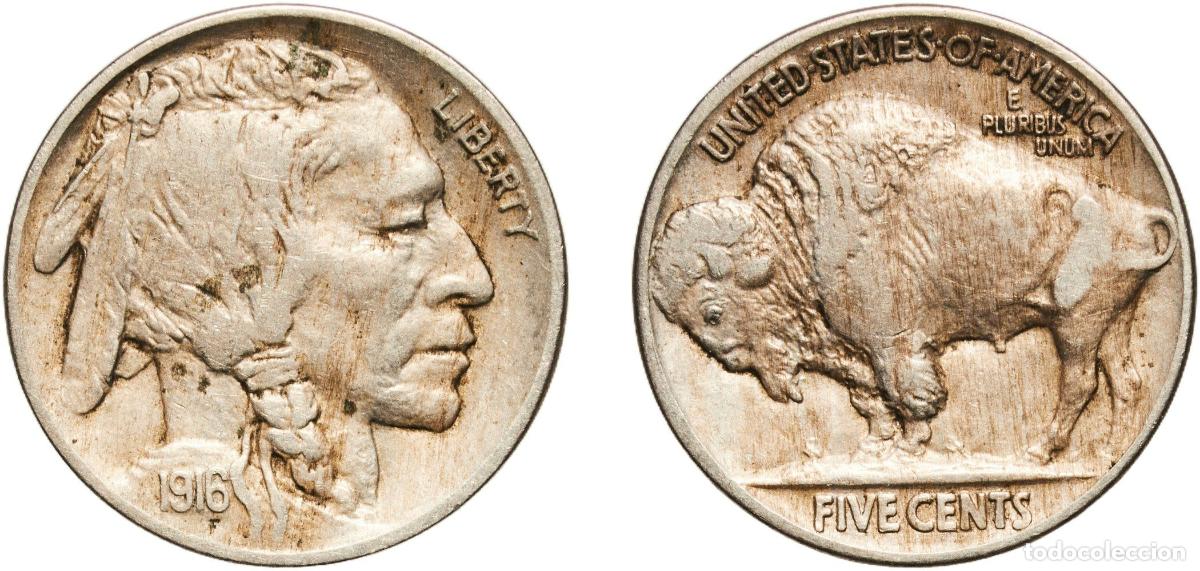 Old Coins of America: United States Federal republic 1916 5 Cents &rdquo;Buffalo Nickel&rdquo; (flat ground) Copper-nickel Philadelph