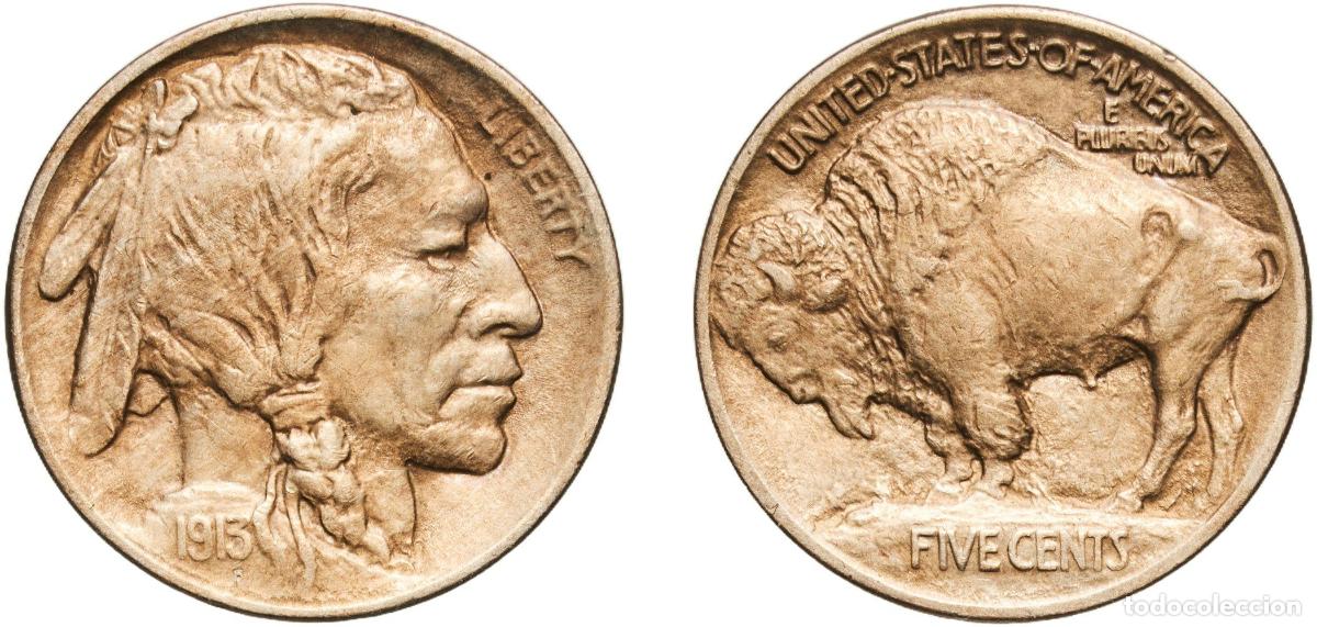 Monedas antiguas de Am&eacute;rica: United States Federal republic 1913 5 Cents &rdquo;Buffalo Nickel&rdquo; (flat ground) Copper-nickel Philadelph