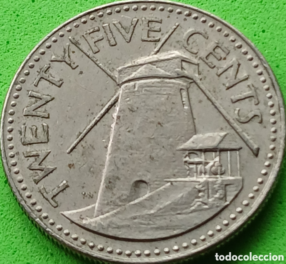 Monedas antiguas de Am&eacute;rica: Barbados 25 cents 1980 km#13 sin marca de ceca