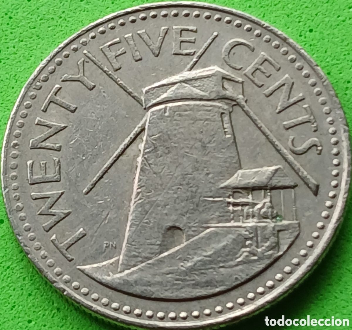 Monedas antiguas de Am&eacute;rica: Barbados 25 cents 1981 km#13 sin marca de ceca