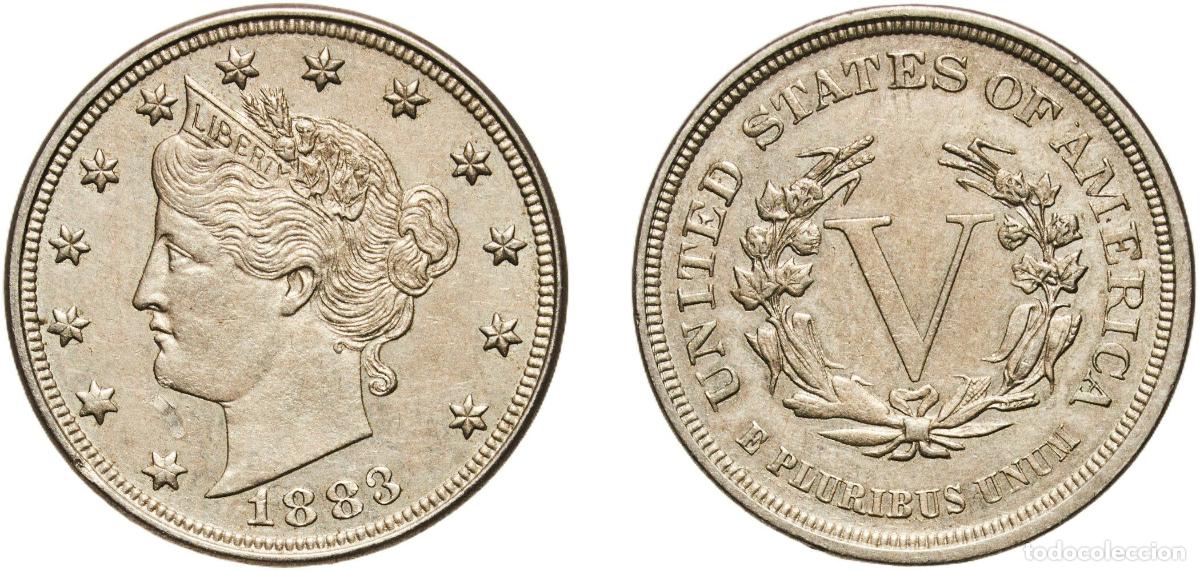 Monedas antiguas de Am&eacute;rica: United States Federal republic 1883 5 Cents &rdquo;Liberty Nickel&rdquo; (with &rdquo;CENTS&rdquo;) Copper-nickel Philadelp