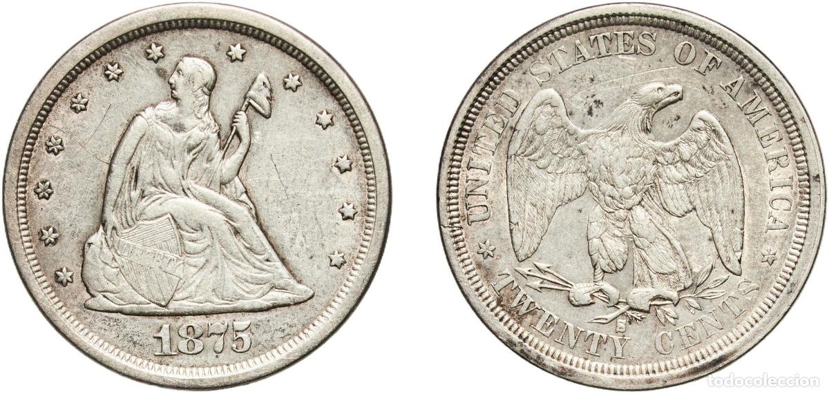 Monedas antiguas de Am&eacute;rica: United States Federal republic 1875 S 20 Cents &rdquo;Seated Liberty&rdquo; Silver (.900) (.100 copper) San Fra