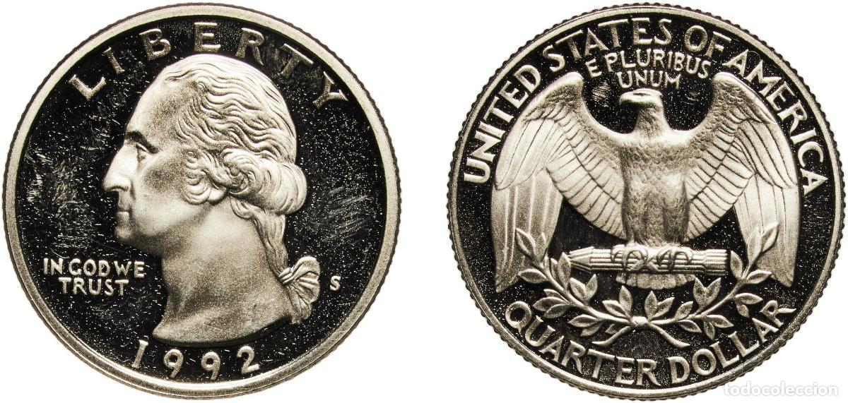 Monedas antiguas de Am&eacute;rica: United States Federal republic 1992 S &frac14; Dollar &rdquo;Washington Quarter&rdquo; Copper-nickel clad copper (2858