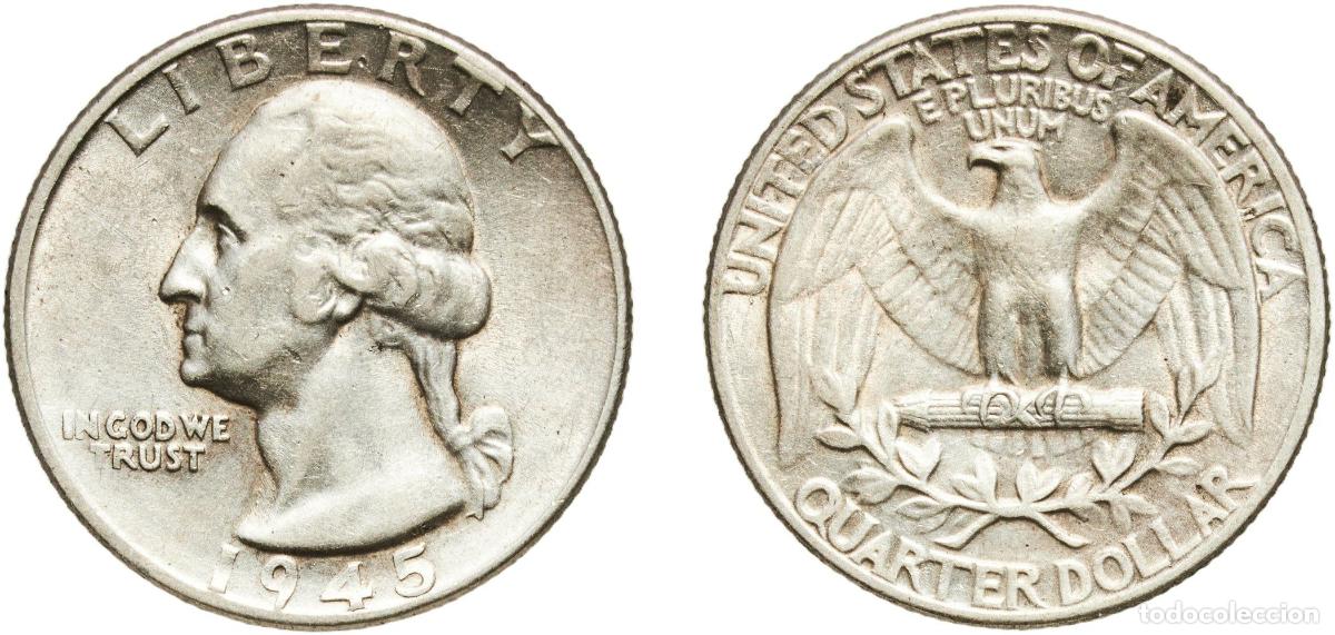 Monedas antiguas de Am&eacute;rica: United States Federal republic 1945 &frac14; Dollar &rdquo;Washington Silver Quarter&rdquo; Silver (.900) Philadelphia