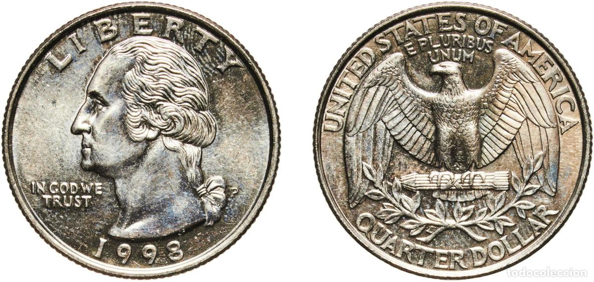 Monedas antiguas de Am&eacute;rica: United States Federal republic 1998 P &frac14; Dollar &rdquo;Washington Quarter&rdquo; Copper-nickel clad copper Phila