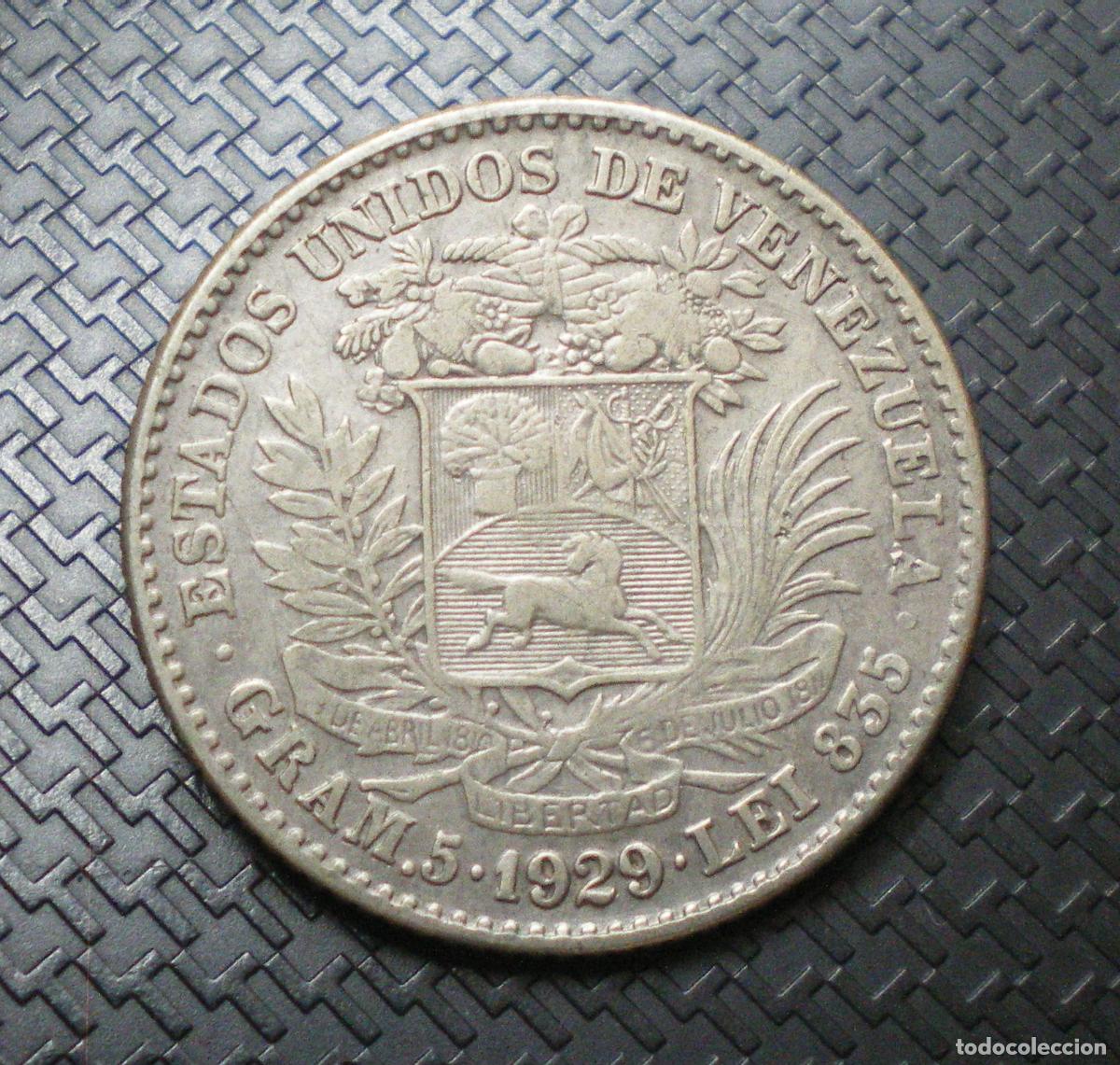 Monedas antiguas de Am&eacute;rica: VENEZUELA - 1 BOLIVAR de PLATA 1929