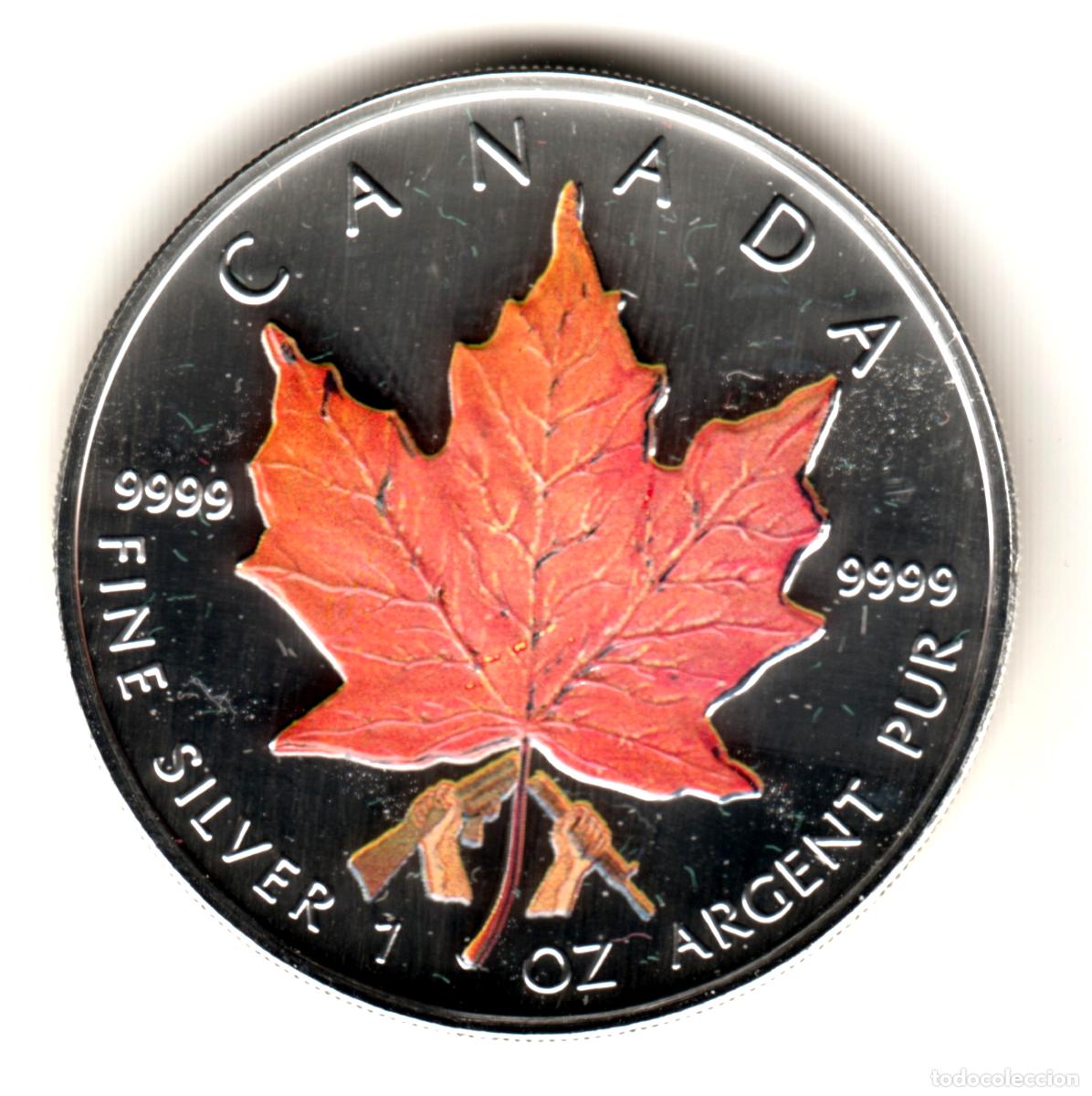 Monedas antiguas de Am&eacute;rica: CANADA 5 dolares plata 2003 Colored Maple Leaf - 1 onza color (1)
