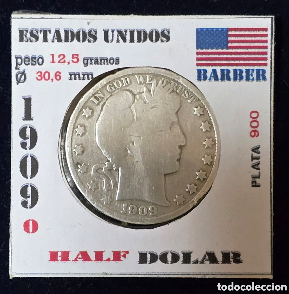 Monedas antiguas de Am&eacute;rica: EEUU Half Dolar de Plata de 1909 O Barber