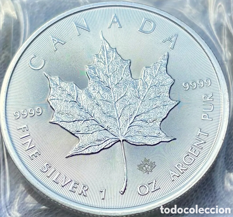 Monedas antiguas de Am&eacute;rica: Moneda PLATA 1 ONZA CANAD&Aacute; 5 Dolares. Hoja Arce 1 Oz 999