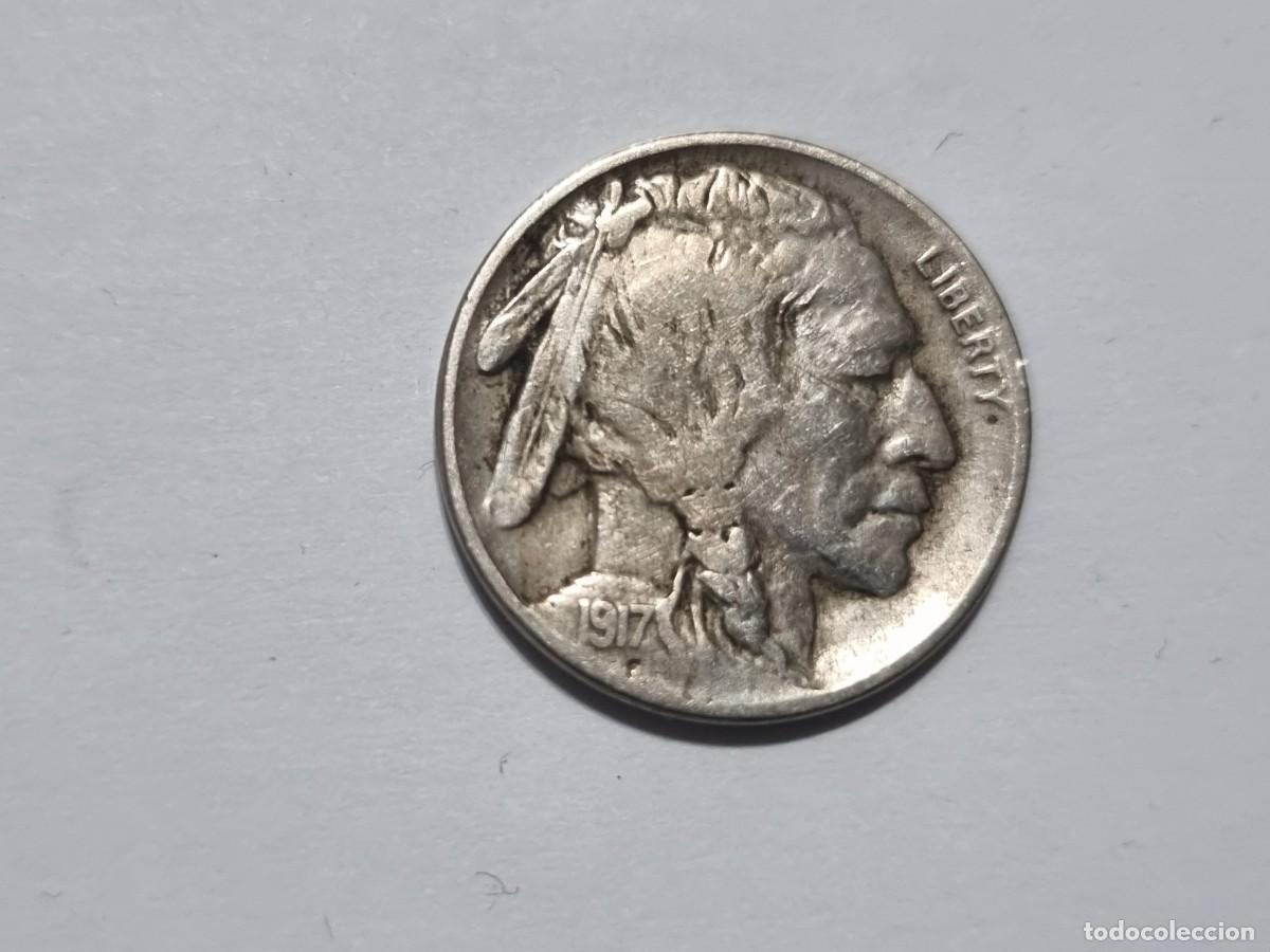 Monedas antiguas de Am&eacute;rica: Moneda Estados Unidos EEUU USA 1917 America 5 Cents Centavos Bufalo Bisonte