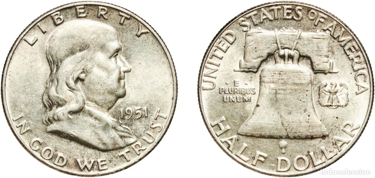 Monedas antiguas de Am&eacute;rica: United States Federal republic 1951 &frac12; Dollar &rdquo;Franklin Half Dollar&rdquo; Silver (.900) Philadelphia Mint