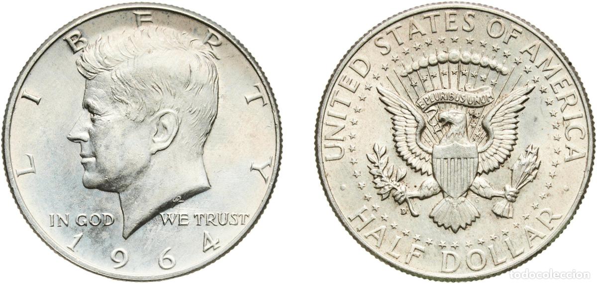 Monedas antiguas de Am&eacute;rica: United States Federal republic 1964 D &frac12; Dollar &rdquo;Kennedy Half Dollar&rdquo; (90% Silver) Silver (.900) Den