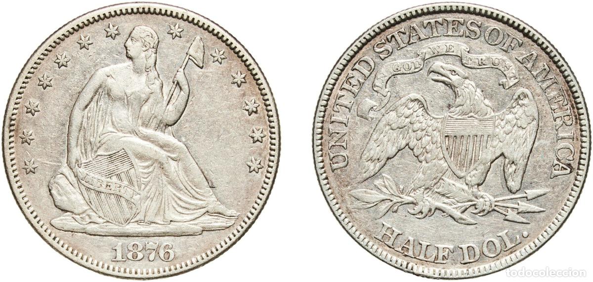 Monedas antiguas de Am&eacute;rica: United States Federal republic 1876 &frac12; Dollar &rdquo;Seated Liberty Half Dollar&rdquo; (without date arrows; wit