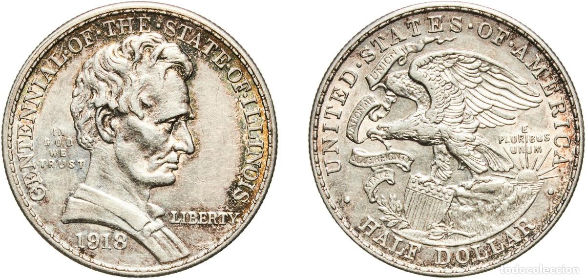 Monedas antiguas de Am&eacute;rica: United States Federal republic 1918 &frac12; Dollar (State of Illinois Anniversary) Silver (.900) (100058)