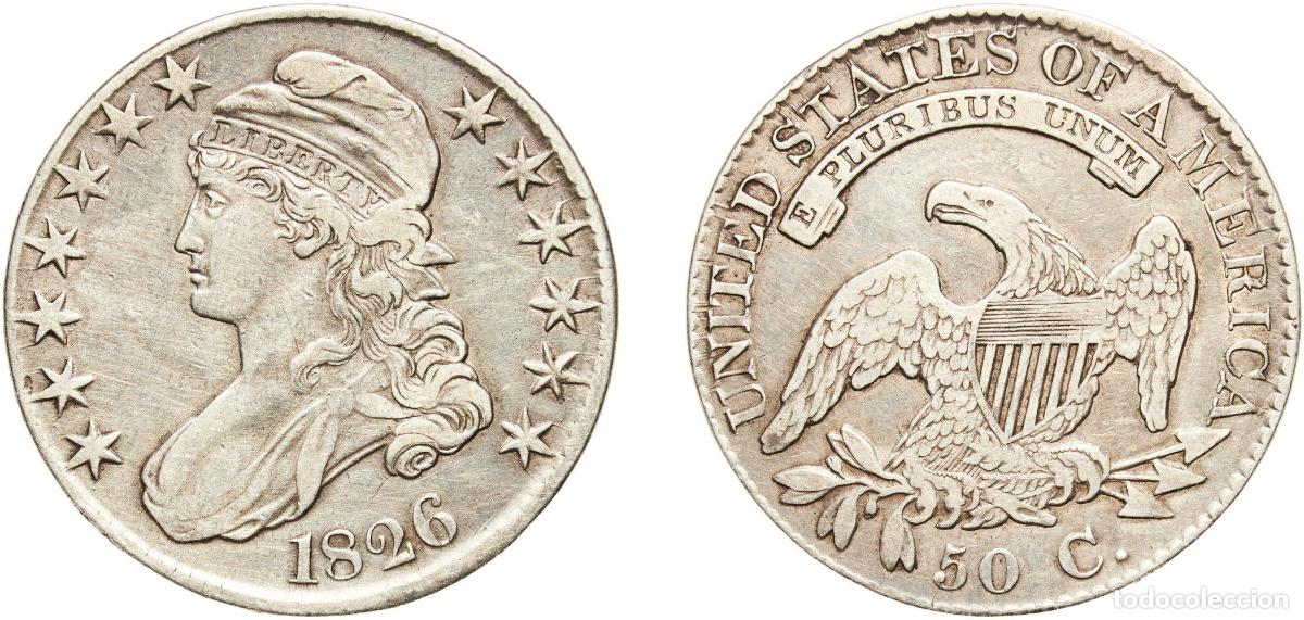Monedas antiguas de Am&eacute;rica: United States Federal republic 1826 50 Cents / &frac12; Dollar &rdquo;Capped Bust Half Dollar&rdquo; Silver (.8924) (.