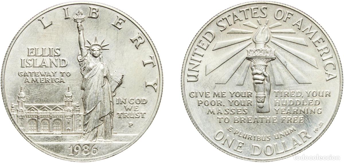 Monedas antiguas de Am&eacute;rica: United States Federal republic 1986 P 1 Dollar (Statue of Liberty) Silver (.900) (.100 copper) Phil