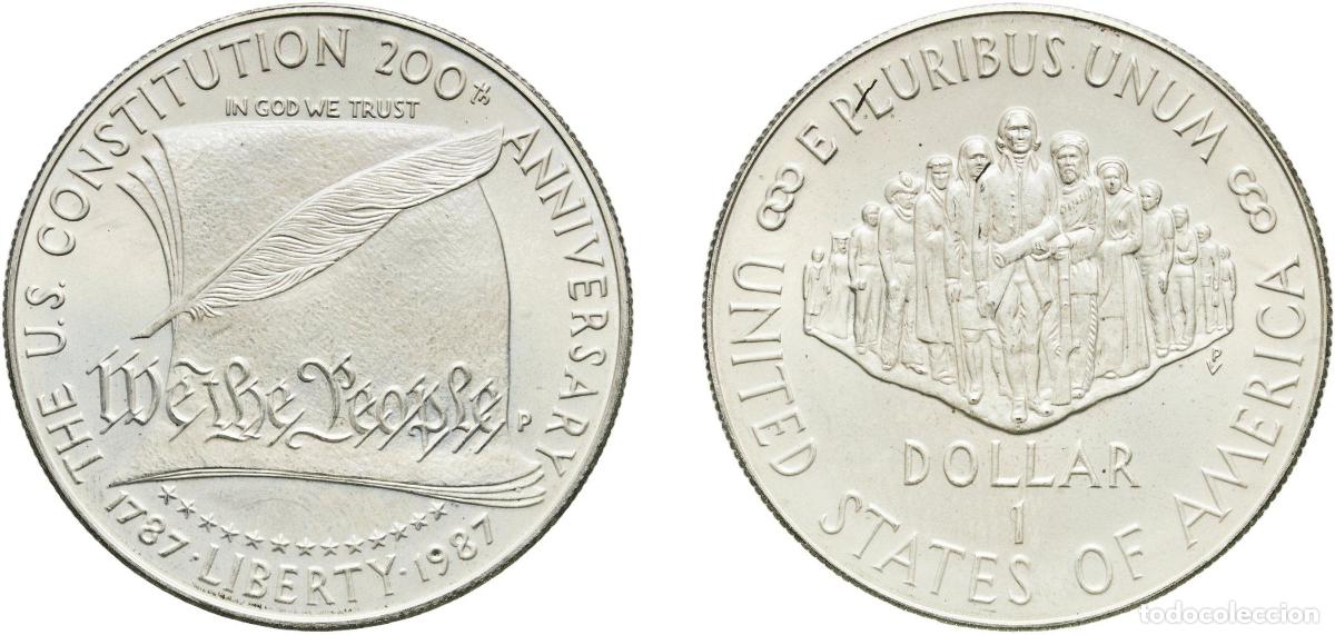 Monedas antiguas de Am&eacute;rica: United States Federal republic 1987 P 1 Dollar (Constitution) Silver (.900) Philadelphia Mint (4516