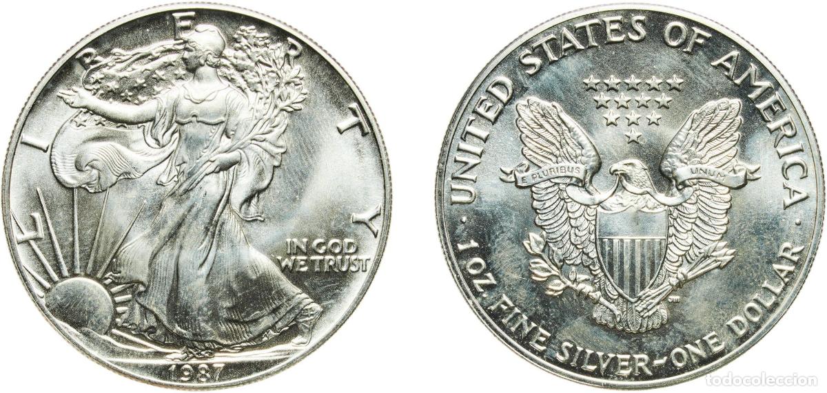 Monedas antiguas de Am&eacute;rica: United States Federal republic 1987 1 Dollar &rdquo;American Silver Eagle&rdquo; (Bullion Coin) Silver (.999) S