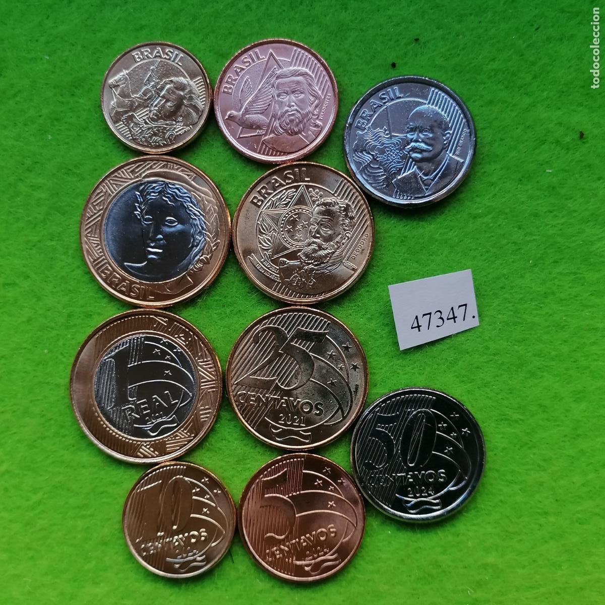 Monedas antiguas de Am&eacute;rica: Brasil , 5, 10, 25 y 50 c&eacute;ntimos 1 real, 2021-2024, bimet&aacute;lica una, lote 5 monedas, 47347 3