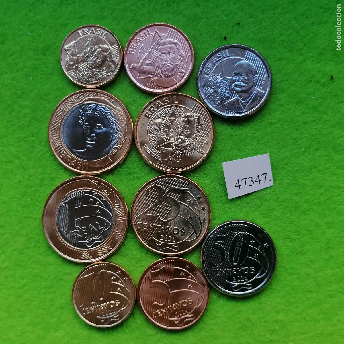 Monedas antiguas de Am&eacute;rica: Brasil, 5, 10, 25 y 50 c&eacute;ntimos 1 real, 2021-2024, bimet&aacute;lica una, lote 5 monedas, 47347 2