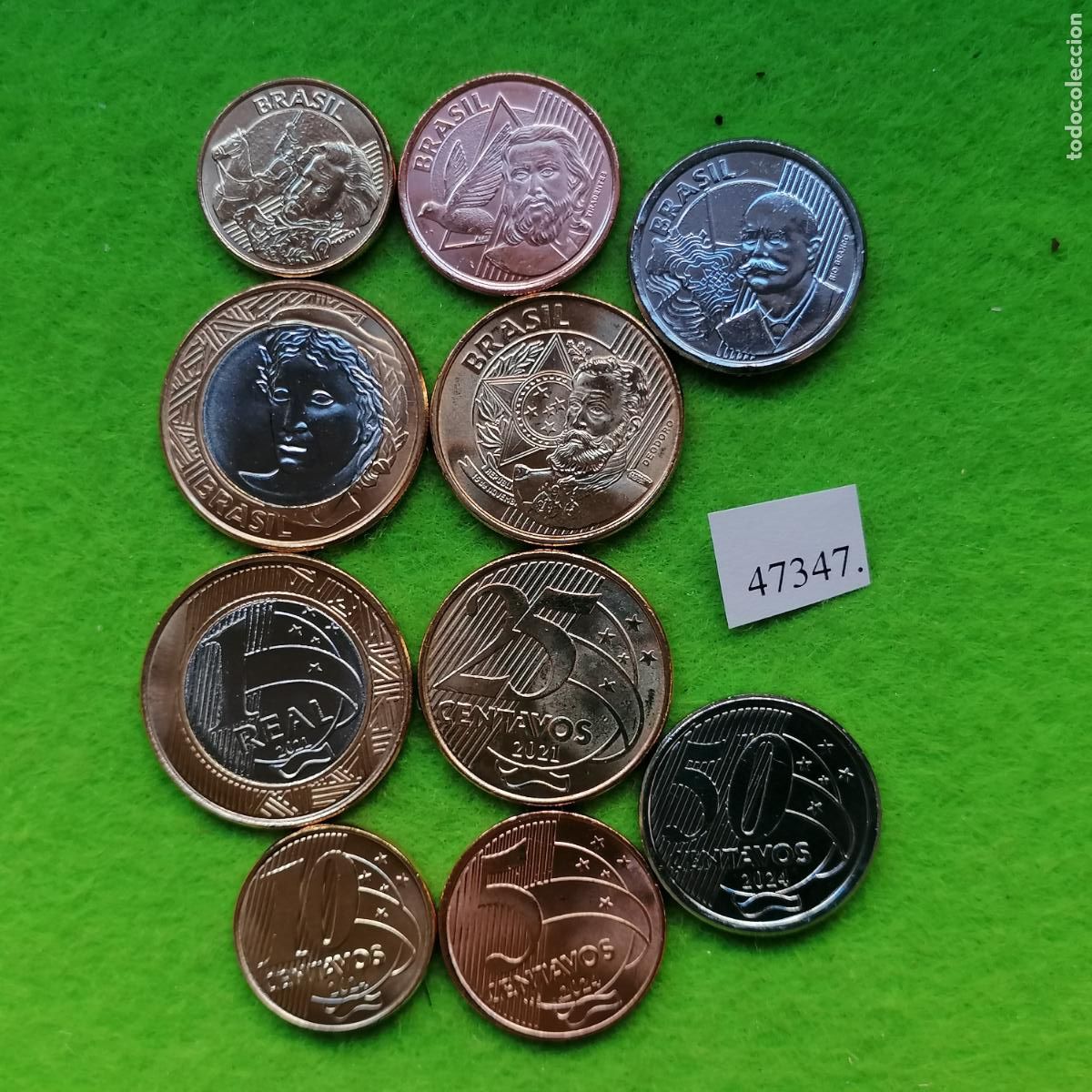 Monedas antiguas de Am&eacute;rica: Brasil, 5, 10, 25 y 50 c&eacute;ntimos 1 real, 2021-2024, bimet&aacute;lica una, lote 5 monedas, 47347