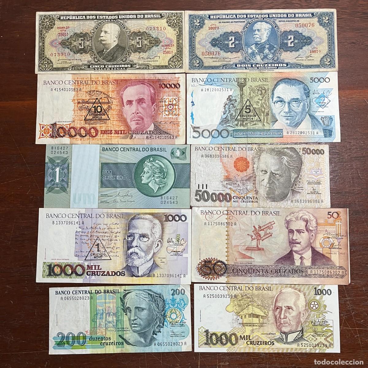Monedas antiguas de Am&eacute;rica: Lot Brazil 10 Original Old Banknotes/Billetes/Banconote - 073310