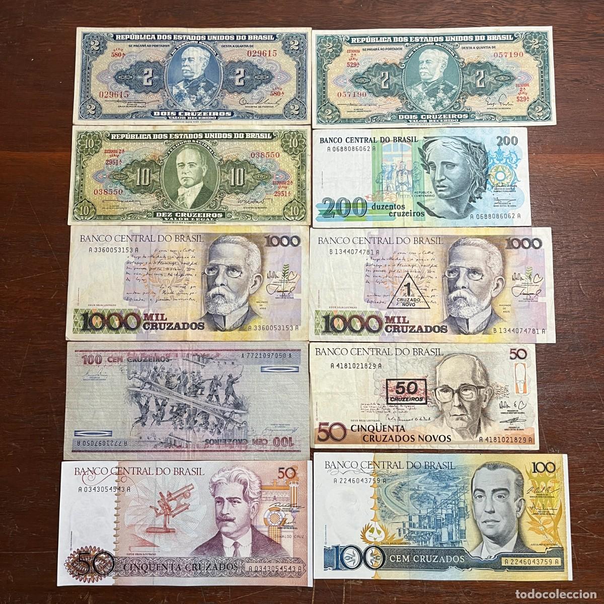 Monedas antiguas de Am&eacute;rica: Lot Brazil 10 Original Old Banknotes/Billetes/Banconote - 029615