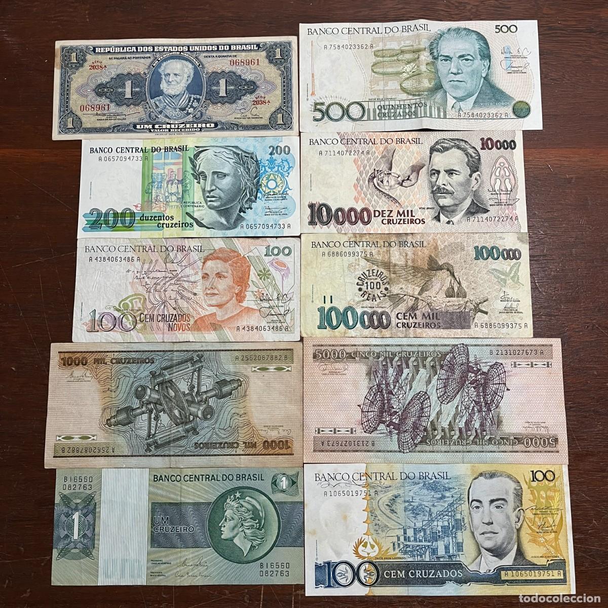Monedas antiguas de Am&eacute;rica: Lot Brazil 10 Original Old Banknotes/Billetes/Banconote - 068961