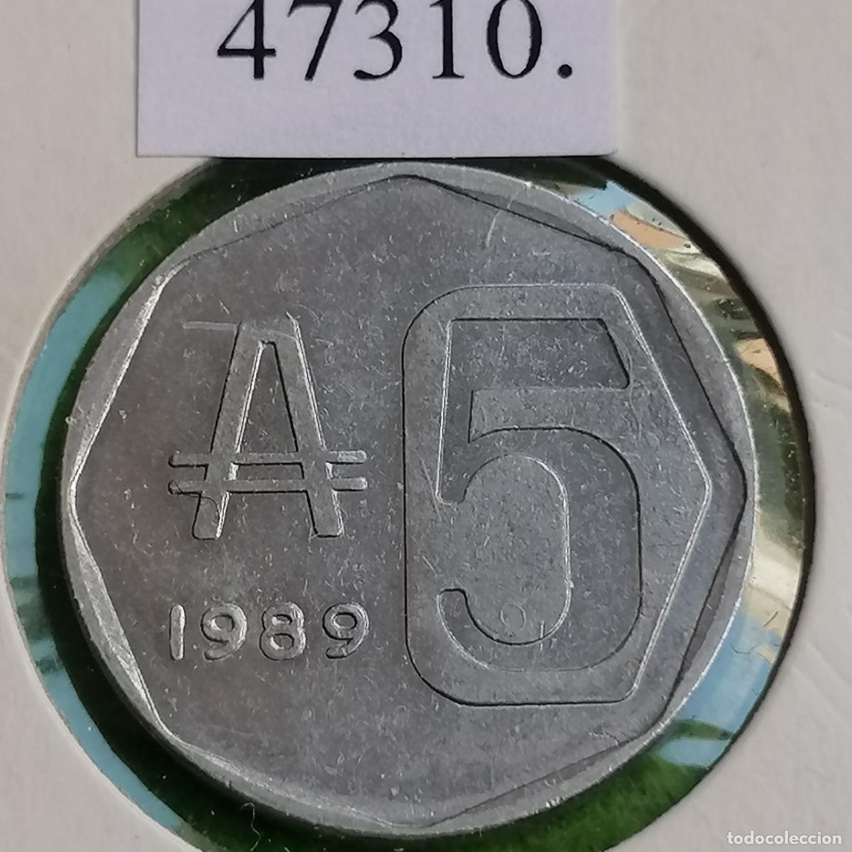 Monedas antiguas de Am&eacute;rica: Argentina 5 centavos de Austral 1989, c&eacute;ntimos