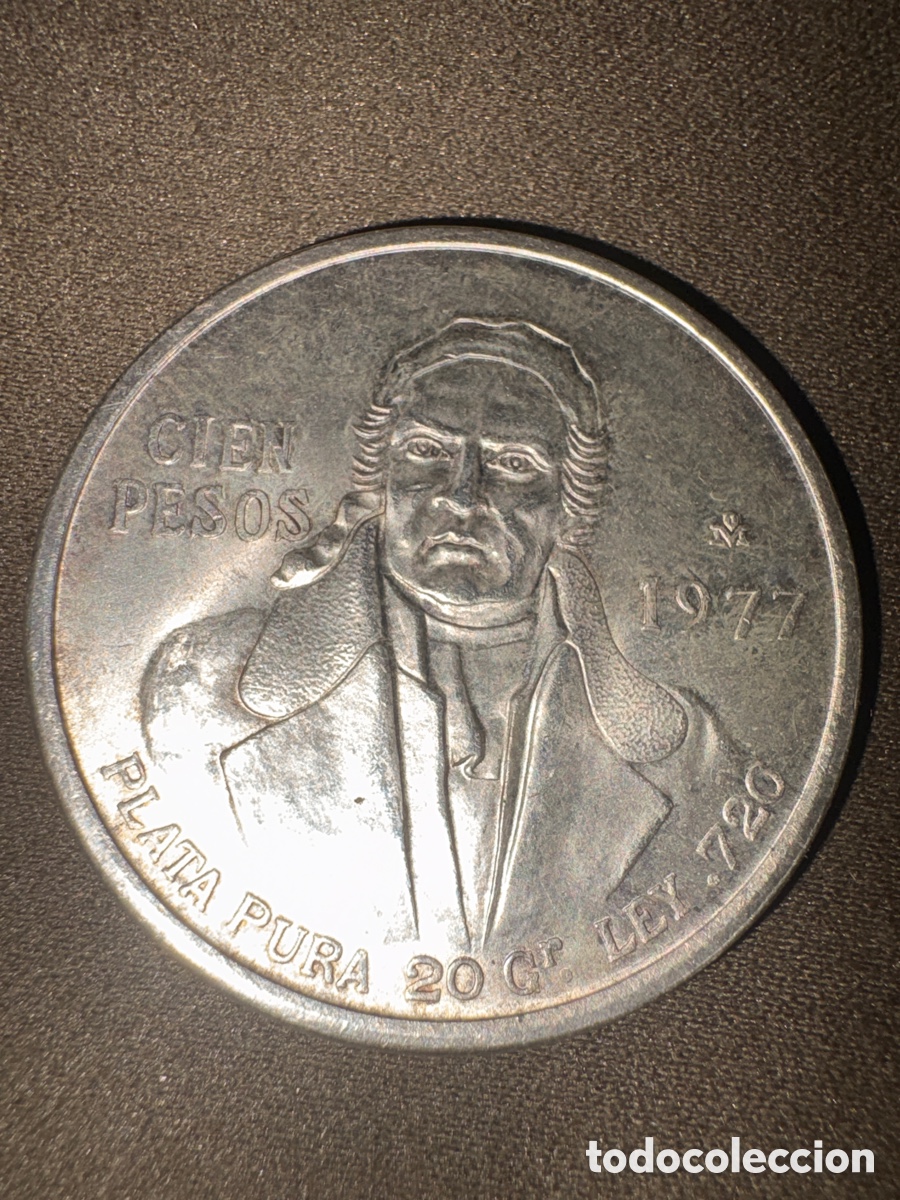Monedas antiguas de Am&eacute;rica: Moneda de plata,100 pesos de 1977,estados unidos mexicanos,20gramos plata pura,peso 27,70 gramos