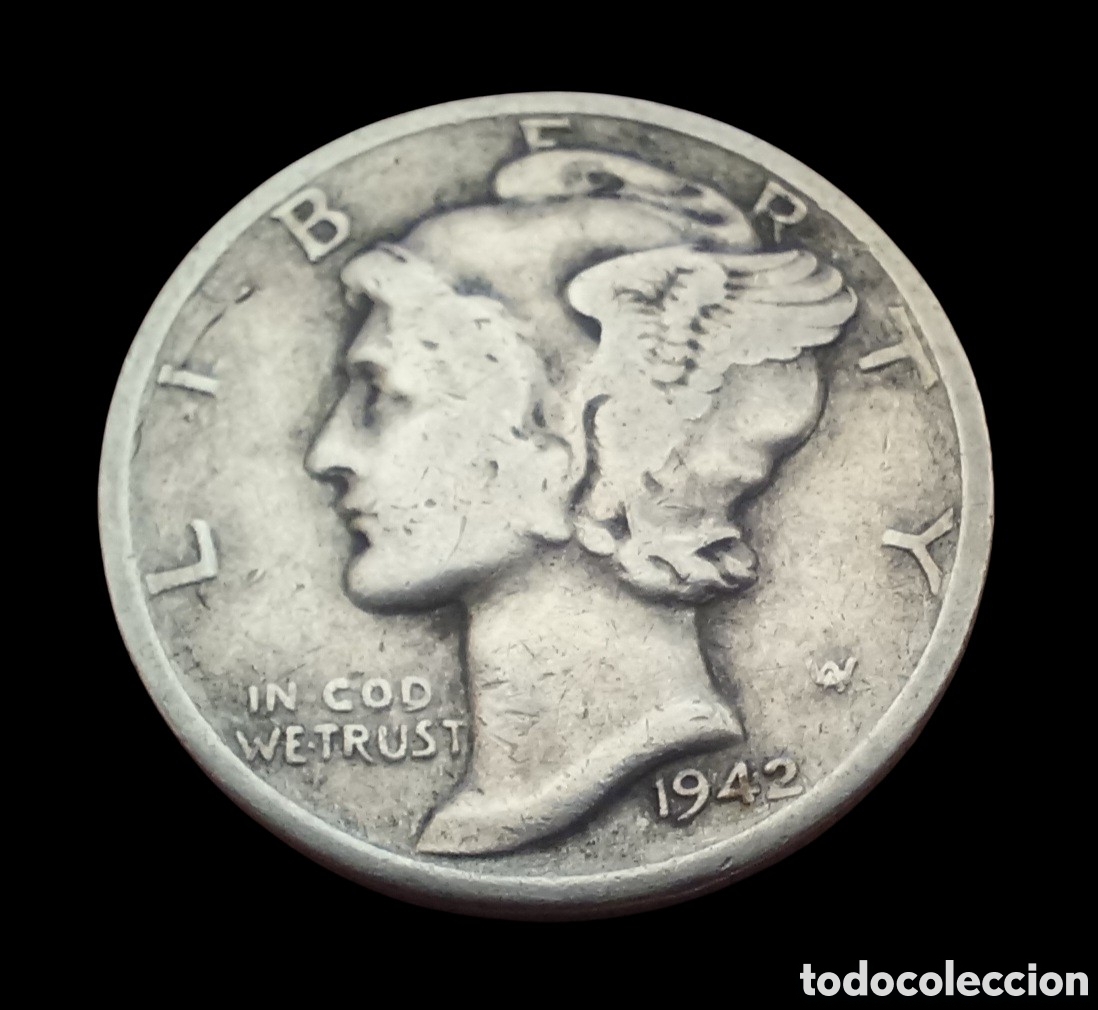 Monedas antiguas de Am&eacute;rica: Antigua moneda 1 Dime de Plata U.S.A. 1942 envio de Malaga