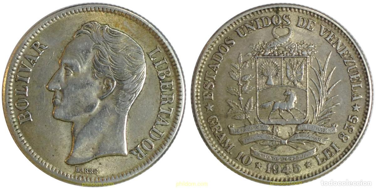 Monnaies anciennes d'Am&eacute;rique: 1327 VENEZUELA 1945 VENEZUELA 2 BOLIVAR 1945