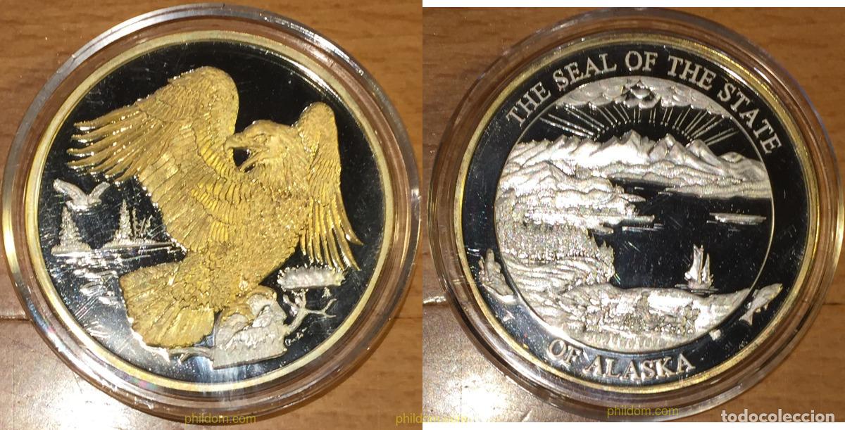 Monedas antiguas de Am&eacute;rica: 2003 CANADA 1970 THE SEAL OF THE STATE OF ALASKA EAGLE AGUILA