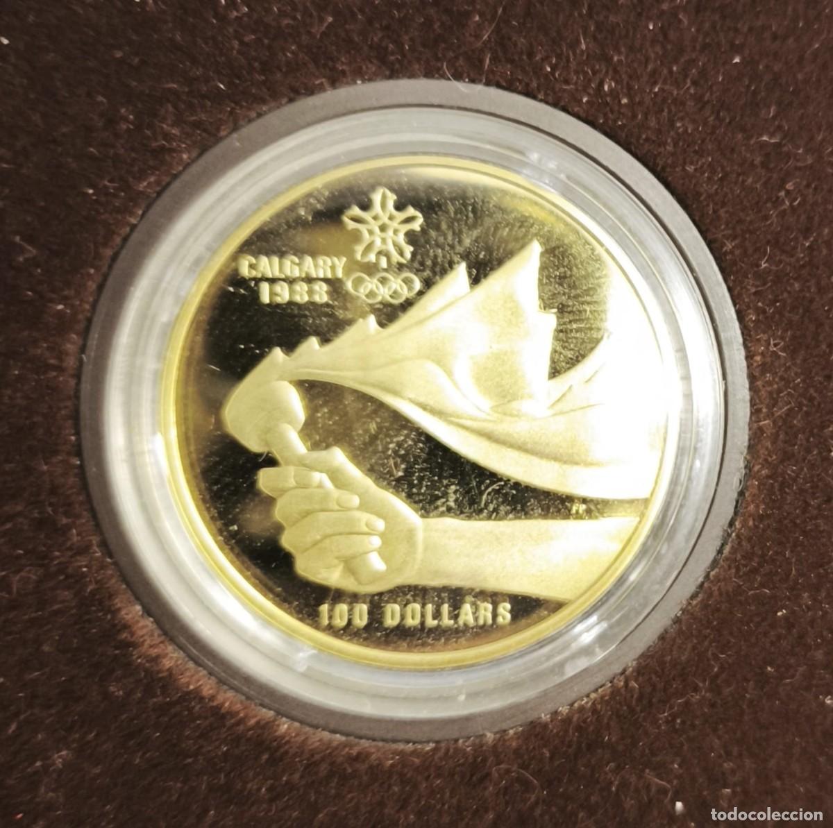 Monedas antiguas de Am&eacute;rica: Canad&aacute; Estuche 100 D&oacute;lares Juegos Ol&iacute;mpicos Invierno Calgary 1987 Km 158 Oro