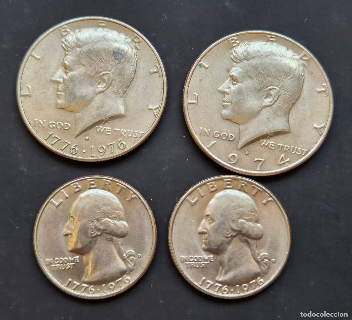 Monedas antiguas de Am&eacute;rica: Lote 4 monedas USA. Medio Dollar y 1/4 de Dollar. 1974 / 1976