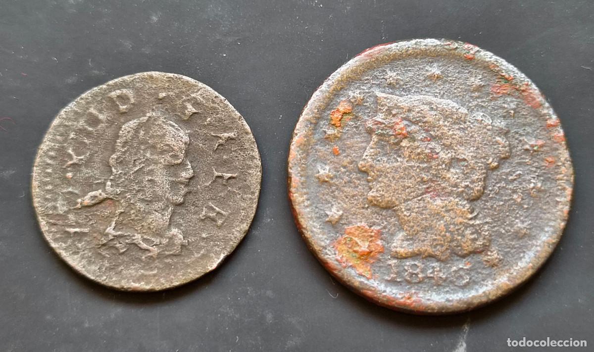 Monedas antiguas de Am&eacute;rica: Lote 2 monedas USA y Francia.