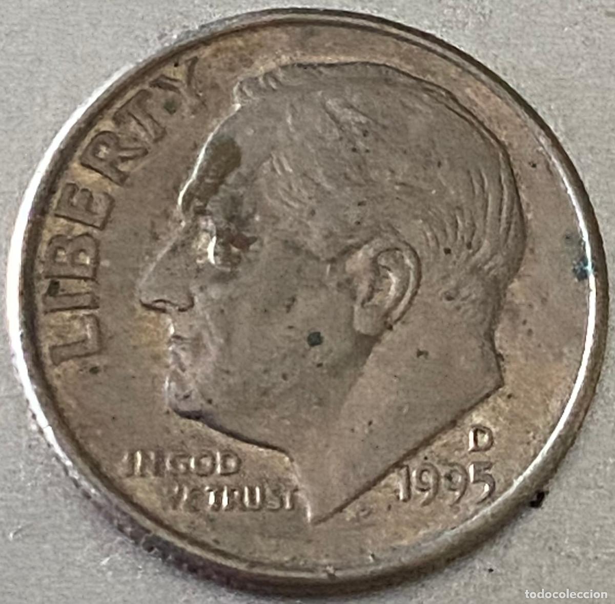 Monedas antiguas de Am&eacute;rica: 1 Dime (10 centavos de d&oacute;lar). USA. A&ntilde;o 1995. Ceca D. Presidente Roosevelt. Buen estado.