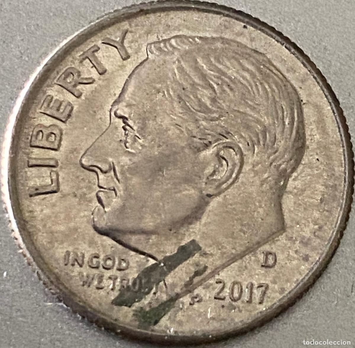 Monedas antiguas de Am&eacute;rica: 1 Dime (10 centavos de d&oacute;lar). USA. A&ntilde;o 2017. Ceca D. Presidente Roosevelt. Buen estado.