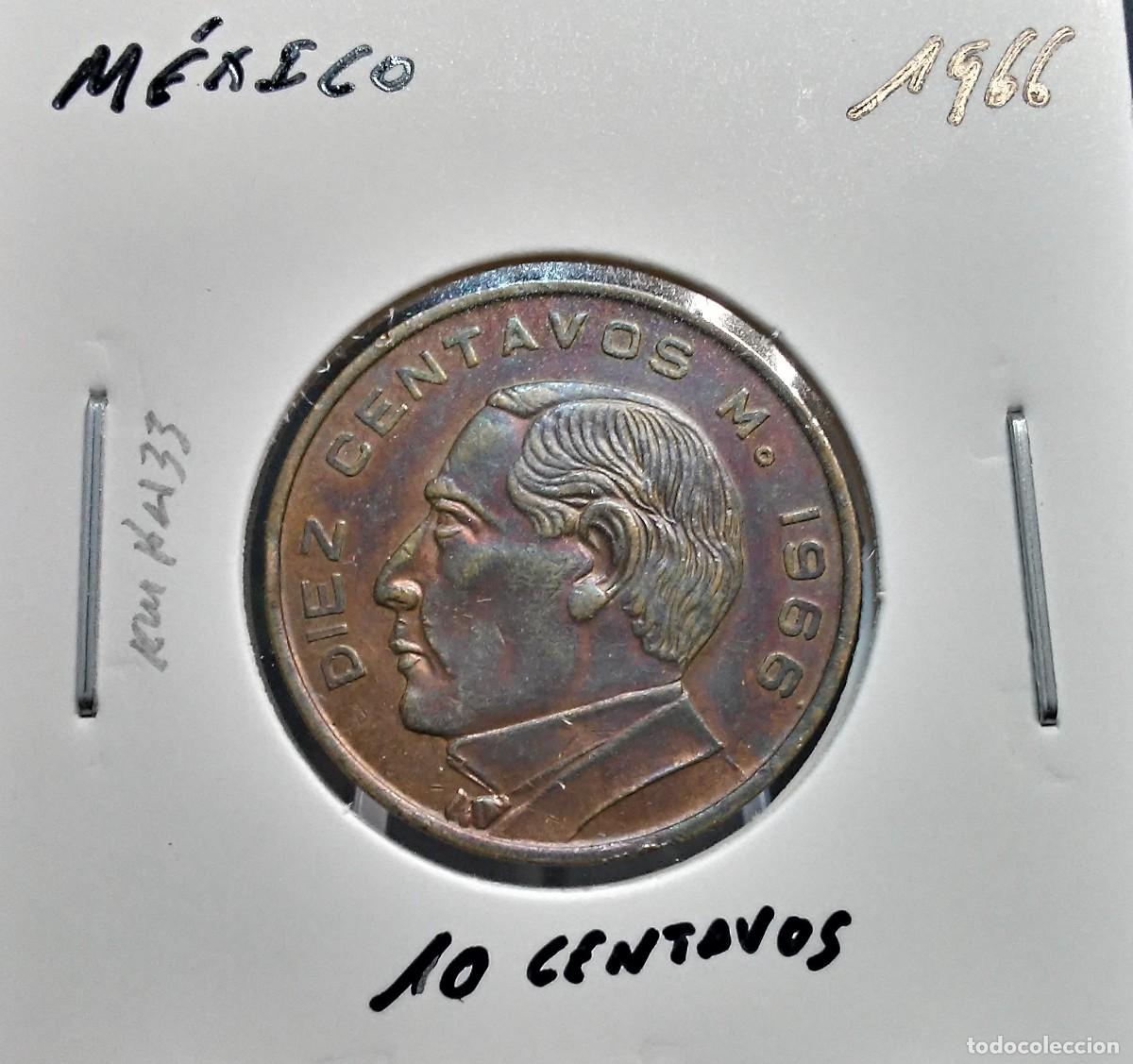 Monedas antiguas de Am&eacute;rica: M&Eacute;XICO 10 CENTAVOS 1966 KM#433 MBC+.